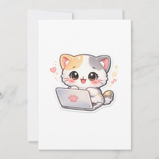 Remerciements Kawaii, Chibi, Chat, Ordinateur portable, Carte de