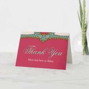 Remerciements Lacy Teal Gold Rose   Carte de remerciement unique