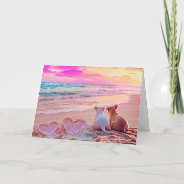 Remerciements L'amour du chien sur la plage, carte de coeur (Devant)