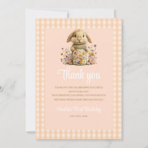 Remerciements Lapin Gingham Peach Carte de 1er Anniversaire