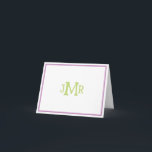 Remerciements Lavande et Monogramme vert plié Carte de remerciem<br><div class="desc">Paraphes vert mignonne monogrammé avec carte de remerciements plié à la bordure de lavande (blanc blanc à l'intérieur) Parfait pour carte de remerciements bébé.</div>