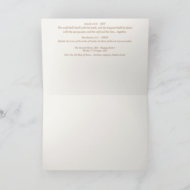 Remerciements "Le petit lion dans une crèche" Carte de Noël (Intérieur)