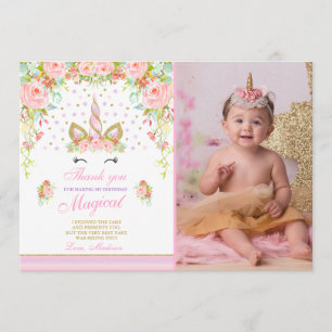 Remerciements Licorne magique d'or de rose de carte de