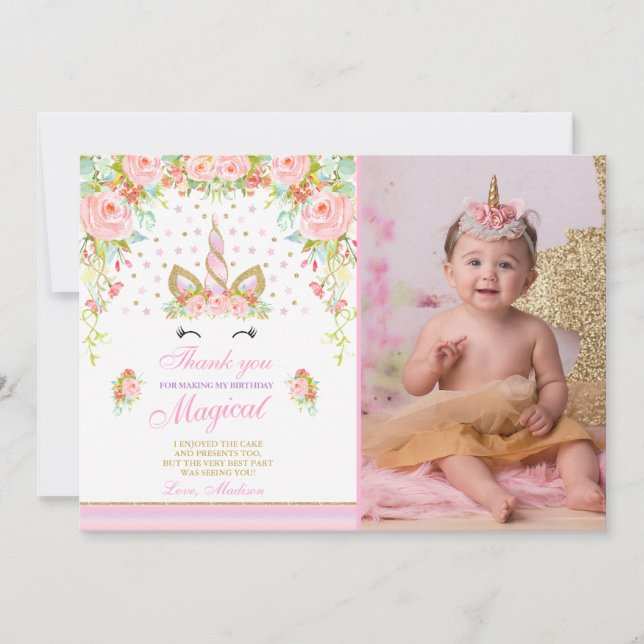 Remerciements Licorne magique d'or de rose de carte de (Devant)