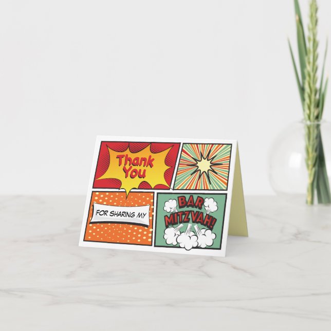 Remerciements LIVRE COMIQUE IMAGINAIRE Bar Mitzvah Carte de reme (Devant)