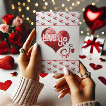 Love You Red Heart Valentine Folle Carte de remerc