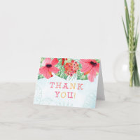 Luau carte de remerciements, carte à fleurs roses