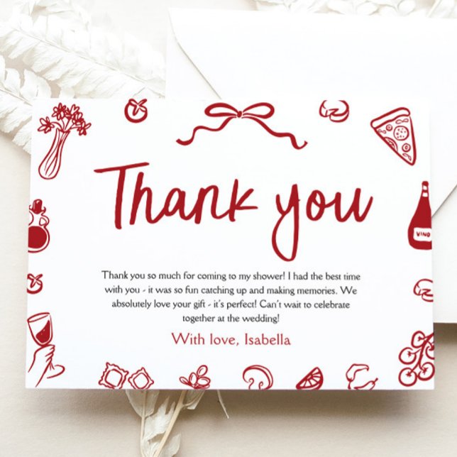 Remerciements Main italienne rouge tiré c'est plus Carte de reme (Red Italian Hand Drawn That's Amore Thank you Card)