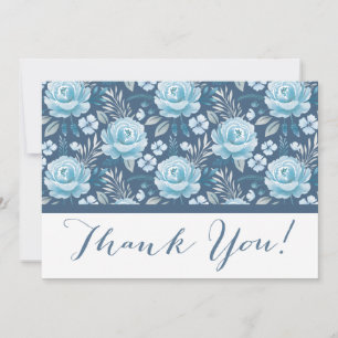 Remerciements Mariage classique Marine bleu Floral Carte de reme