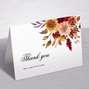 Remerciements Mariage de fleurs automnales Carte de remerciement