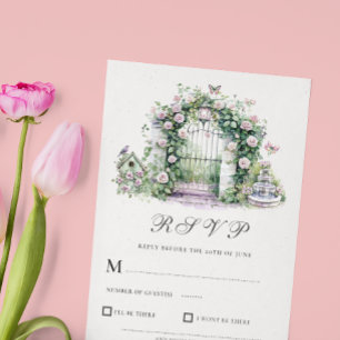 Remerciements Mariage de jardin Fontaine d'arc floral carte RSVP