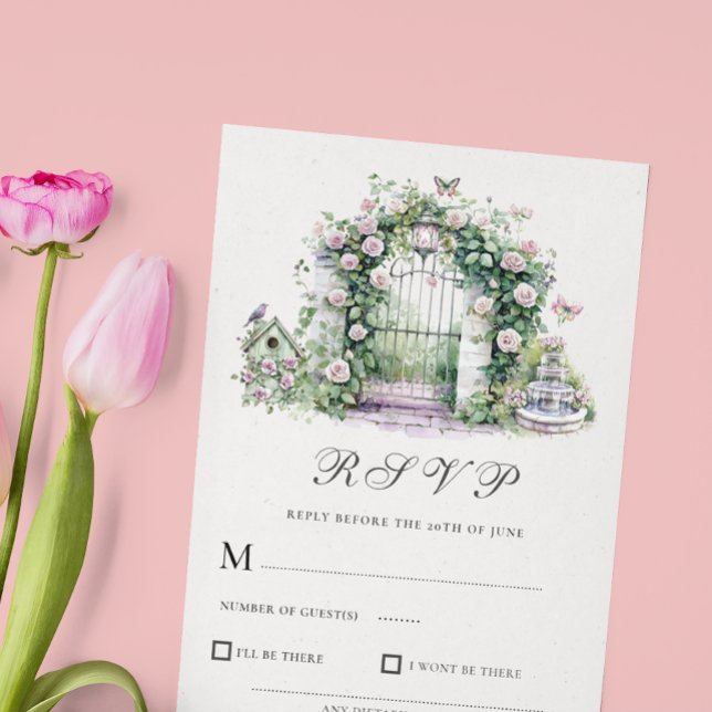 Remerciements Mariage de jardin Fontaine d'arc floral carte RSVP (Créateur téléchargé)
