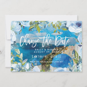 Remerciements mariage floral bleu de Santorin changer la carte d
