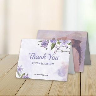 Remerciements Mariage Floral doux violet plié Carte de remerciem