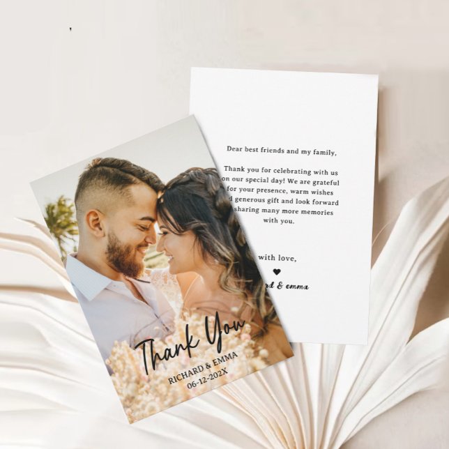 Remerciements Mariage photo de script moderne Carte de remerciem (Modern Script Photo Wedding Thank You Card)