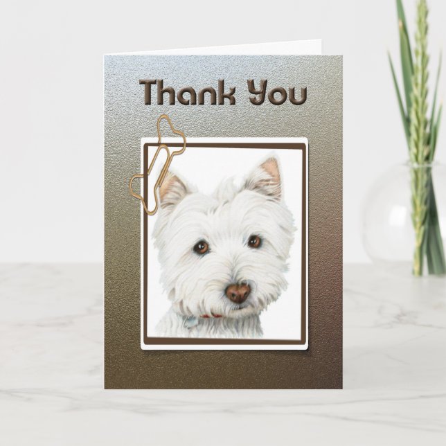 Remerciements merci, carte de voeux mignonne de chien de westie (Devant)