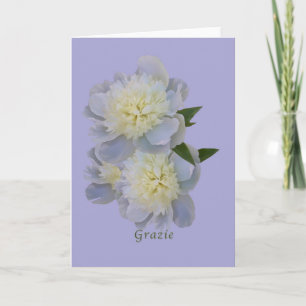 Remerciements Merci, Grazie, Italien, carte blanche de pivoines