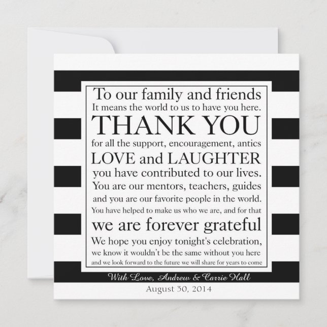 Remerciements Message de remerciement pour la carte de table de  (Devant)