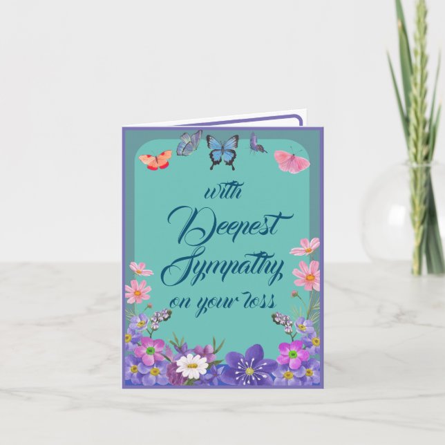 Remerciements Message De Sympathie Papillons Floraux Carte Pour  (Devant)