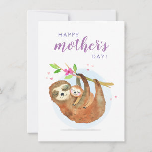 Remerciements Mignonne Sloth Maman Bébé Bonne carte de fête des 