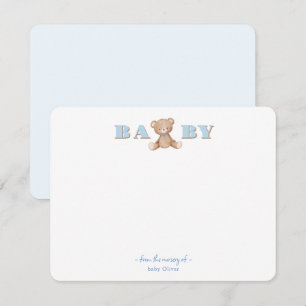 Remerciements Mignonne Teddy Bear Bébé garçon Carte de remerciem