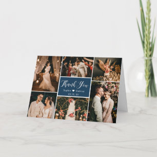 Remerciements Modern Navy 6 Photo Collage Mariage Carte de remer
