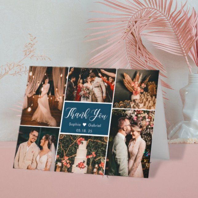 Remerciements Modern Navy 6 Photo Collage Mariage Carte de remer (Créateur téléchargé)