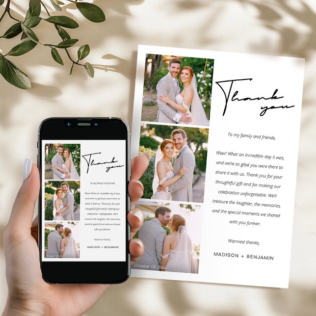 Remerciements Modern Photo Collage Mariage Carte de remerciement (Créateur téléchargé)