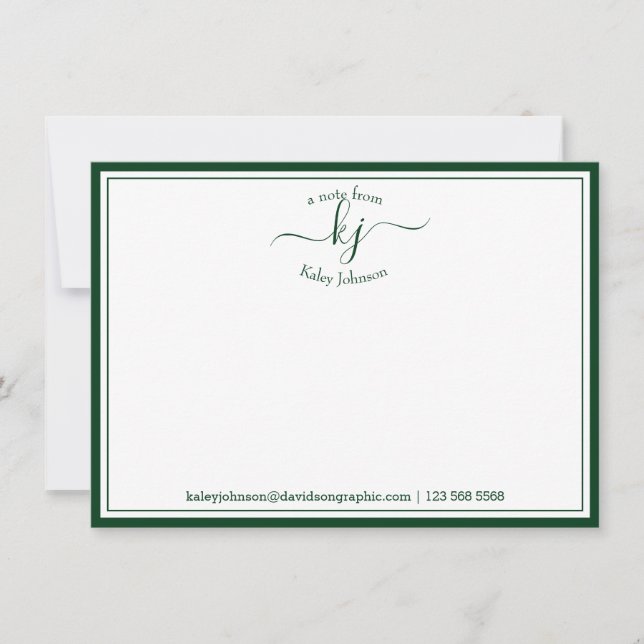 Remerciements Monogramme Forêt Vert Du Bureau De La Carte Note (Devant)