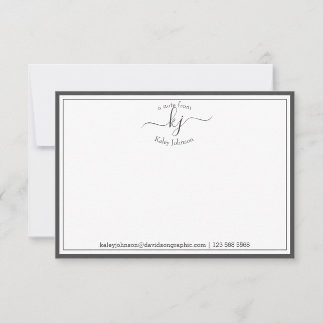 Remerciements Monogramme Gris Blanc Du Bureau De La Carte Note (Devant)
