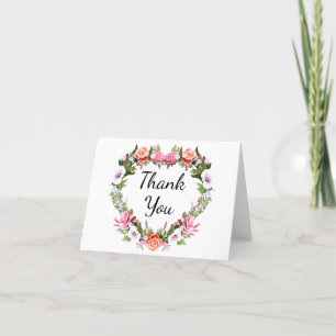 Remerciements Monogramme Romantique Rose Floral Heart Carte de r