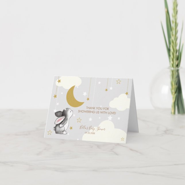 Remerciements Moon Star Cloud Bunny Baby shower Carte de remerci (Devant)