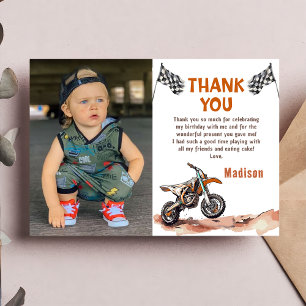 Remerciements Moto Dirt Vélo Anniversaire Photo Carte de remerci