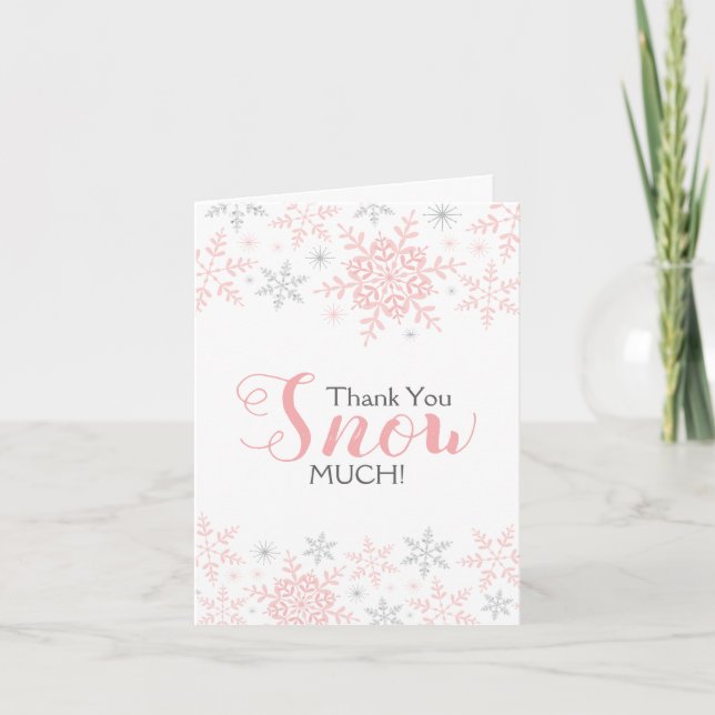 Remerciements NEIGE beaucoup Baby shower d'hiver rose Carte de r (Devant)
