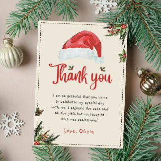 Remerciements Noël Père Noël Casquette rouge Carte de remercieme