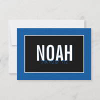 NOTE BARRE DE CARTE MITZVAH nom hébreu noir royal 