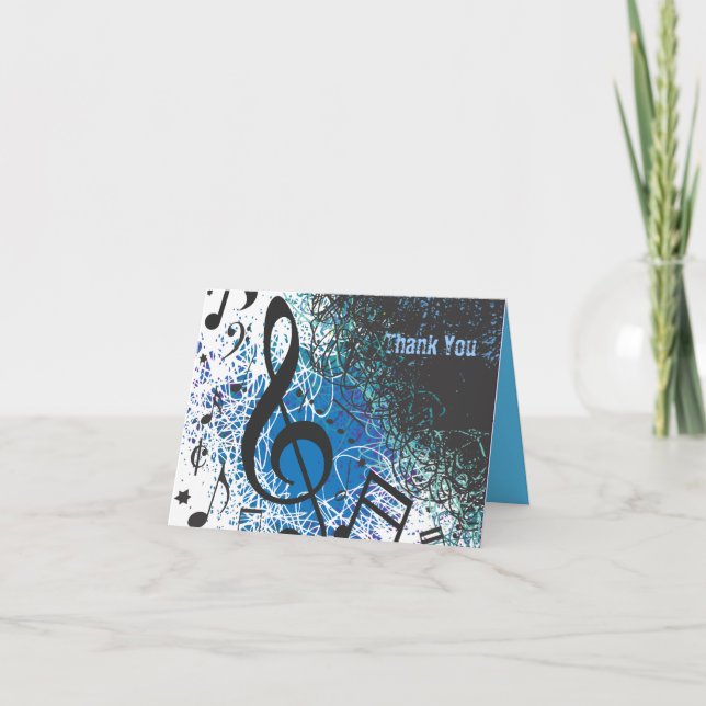 Remerciements NOTES MUSICALES CRAZY Bar Bat mitzvah Carte de rem (Devant)