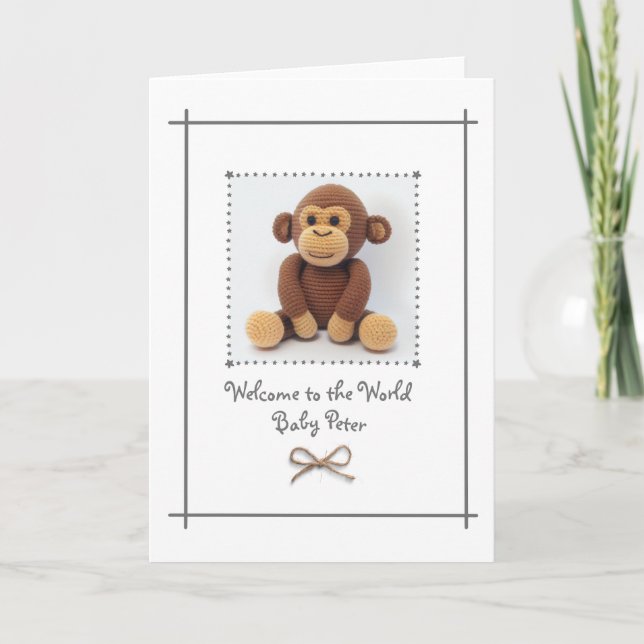 Remerciements Nouvelle carte de voeux de singe Crochet bébé pers (Devant)