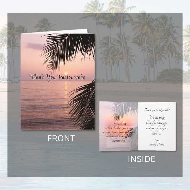 Remerciements Ocean Palm Tree Pastor Appréciation Carte de remer (Ocean Palm Tree Pastor Appreciation Thank You Card)