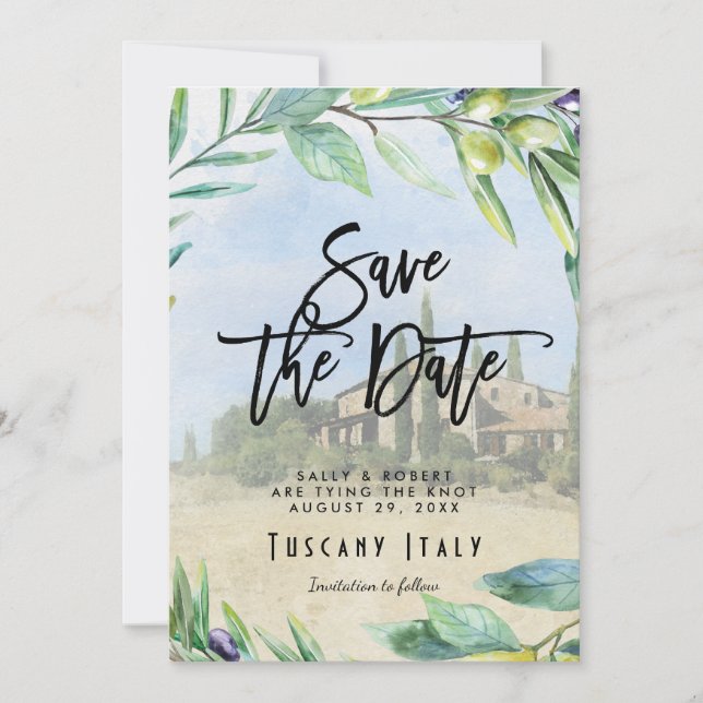 Remerciements Olives italiennes carte de save the date pour mari (Devant)