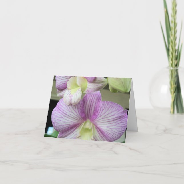 Remerciements Orchidée blanche et violette sur une Carte de reme (Devant)