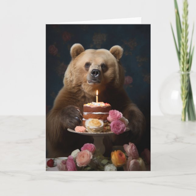 Remerciements Ours grizzli avec carte de gâteau d'anniversaire (Devant)