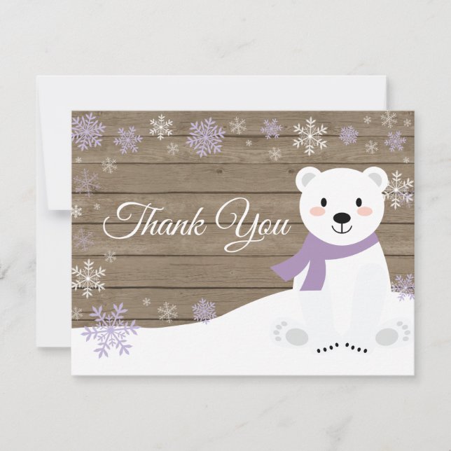Remerciements Ours polaire d'hiver Flocon de neige violet Carte  (Devant)