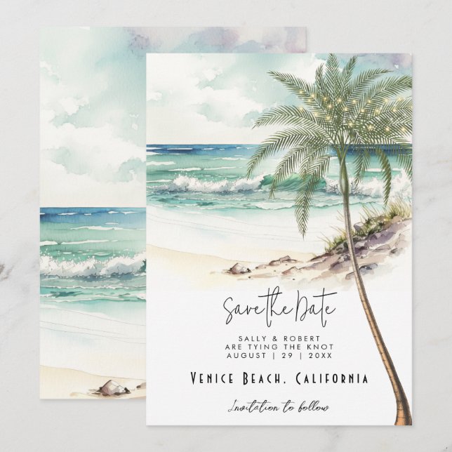 Remerciements Palmier de plage tropical enregistrer la carte de  (Devant / Derrière)