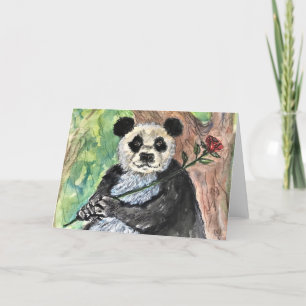 Remerciements Panda avec une carte de voeux Rose