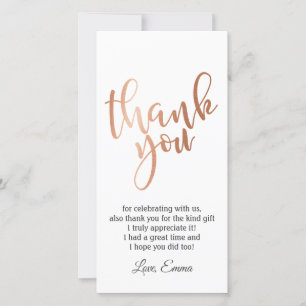 Remerciements Papier alu Rose Gold , carte de remerciement