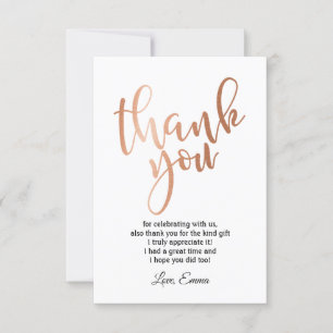 Remerciements Papier alu Rose Gold , carte de remerciement
