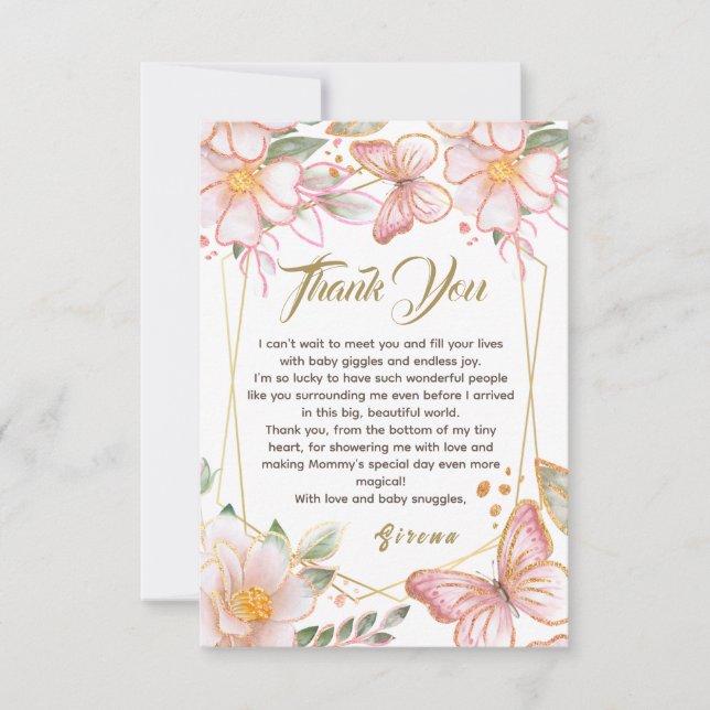 Remerciements Papillon & Fleurs Rose Belle Carte de remerciement (Devant)