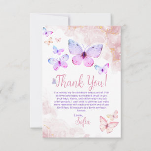 Remerciements Papillon premier anniversaire fille 1er Carte de r