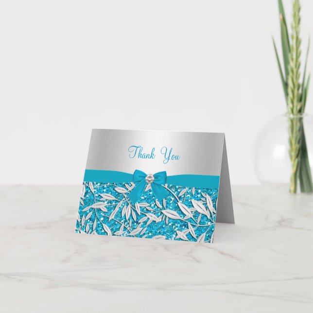 Remerciements Parties scintillant bleue et Carte de remerciement (Devant)